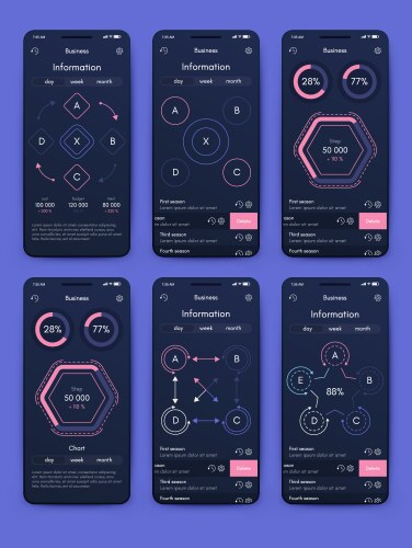 Different ui ux gui screens and flat web icons vector image