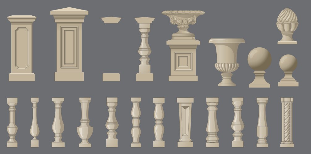 Set of random style balusters with stands vector image