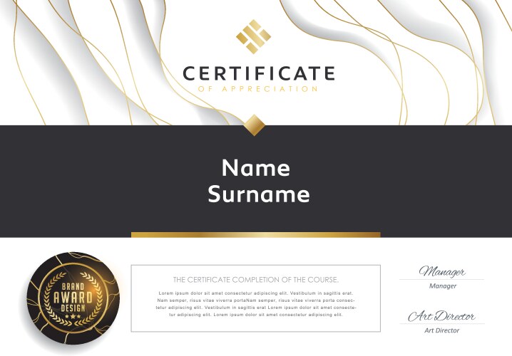Certificate design with luxury golden shapes Vector Image