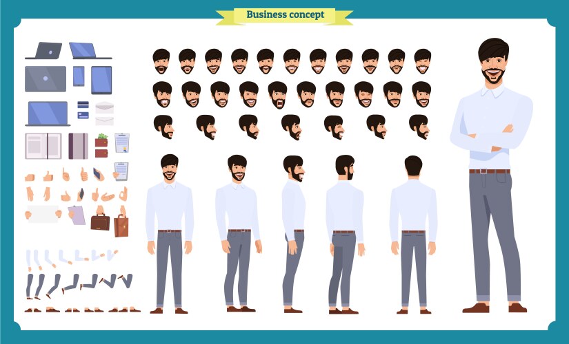 front side back view animated character vector