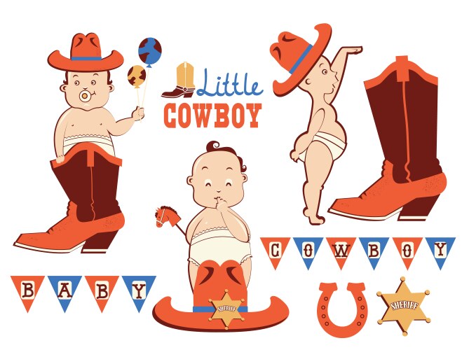 cowboy birthday party set baby in western vector image