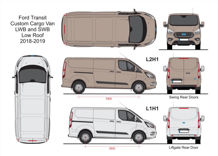 ford transit custom cargo van l1h1 and l2h1 2018 vector