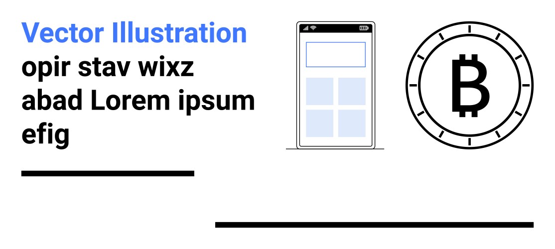 Mobile device displaying layout next to bitcoin vector image