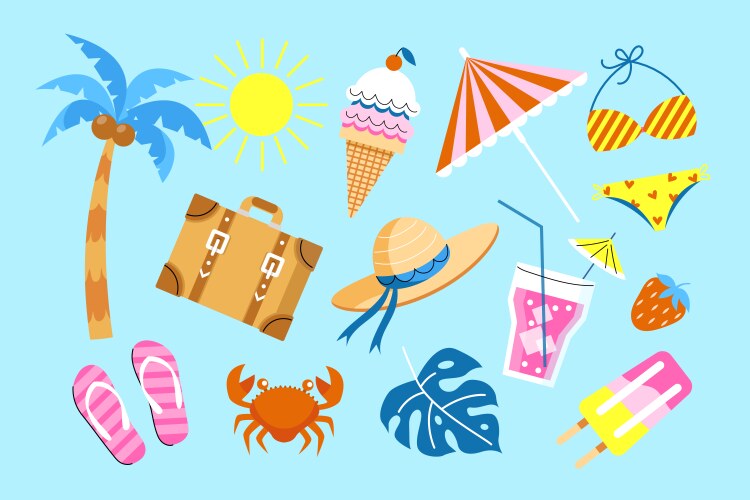 Hand drawn summer elements collection Royalty Free Vector