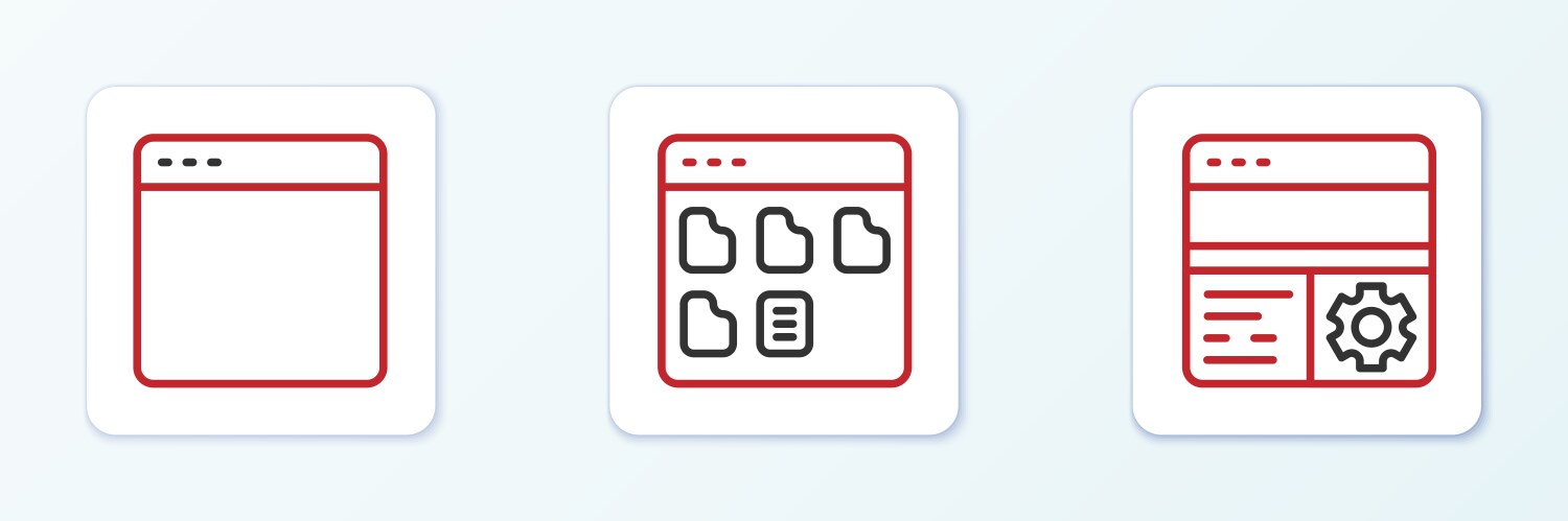 Set line debugging browser window and files icon vector image