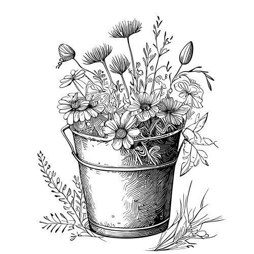 Wildflower Sketch in Bucket Vector Image