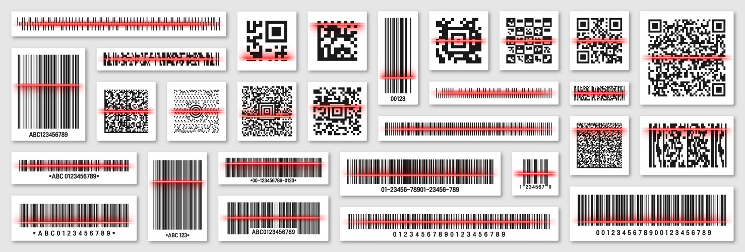 Product barcodes and qr codes with red scanning Vector Image