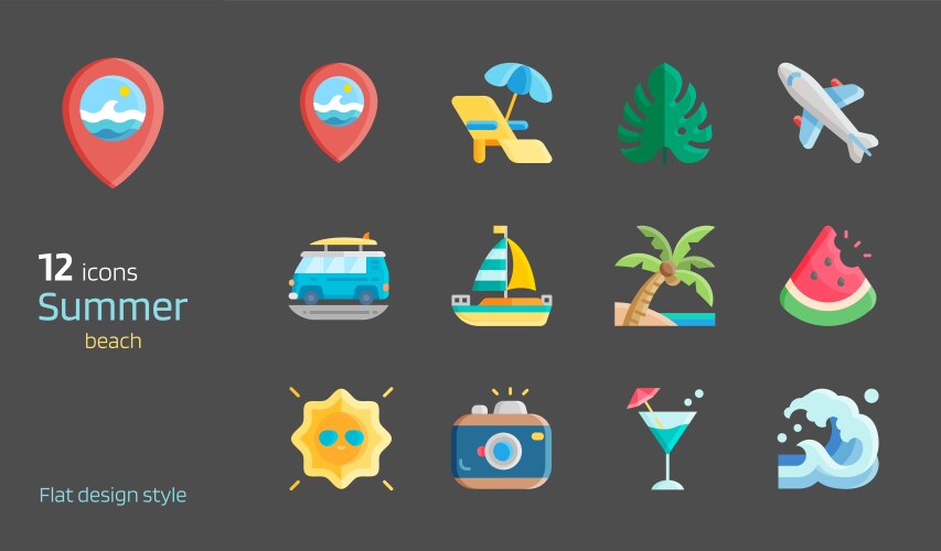 Summer beach flat icon Royalty Free Vector Image