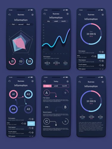 different ui ux gui screens and flat web icons vector image