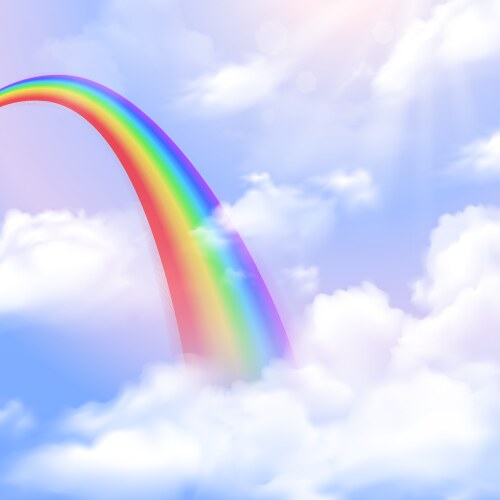 Realistic rainbow on clouds Royalty Free Vector Image