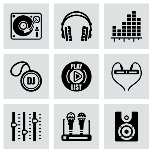 Black dj icon set Royalty Free Vector Image - VectorStock