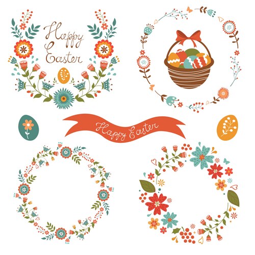 Easter Wreaths & Floral Collection Vector Image