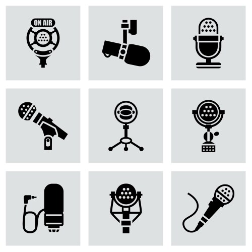 Black microphone icons set Royalty Free Vector Image