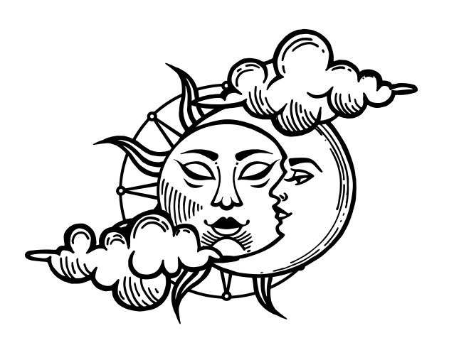 Moon & Sun Face Tattoo - Celestial Art Vector Image