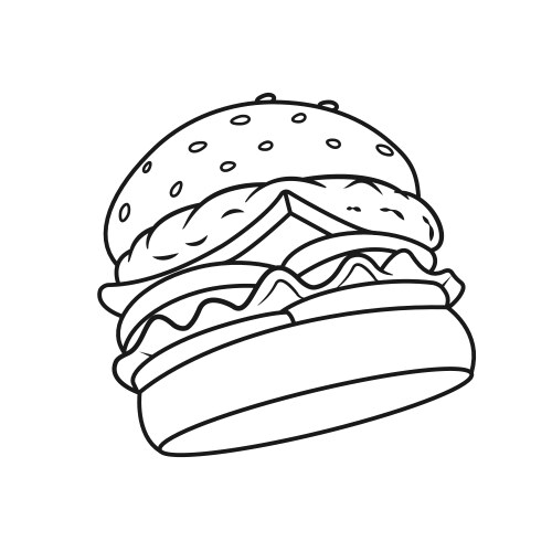 Burger Line Art Coloring Page Vector Image