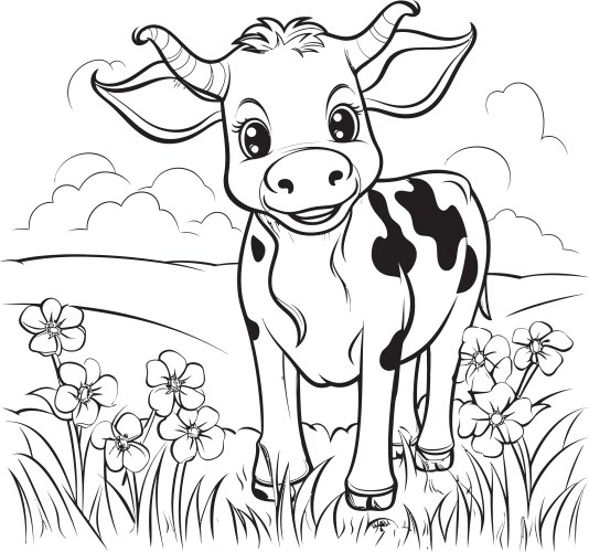 Coloring capers cartoon cow black logo cartoon Vector Image