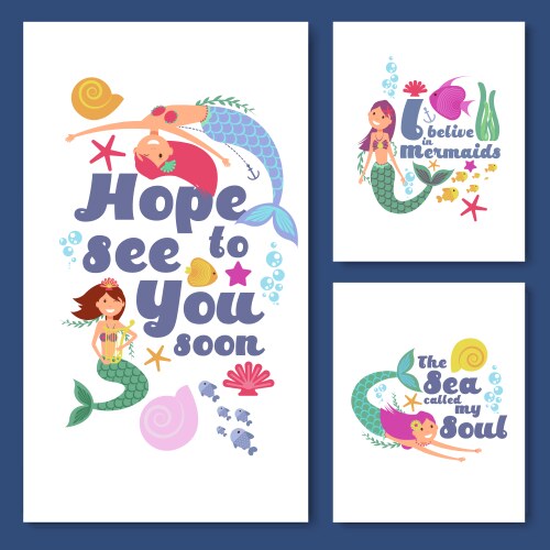 cute kids nautical cards marine children vector