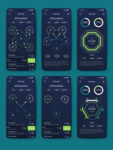 different ui ux gui screens and flat web icons vector image