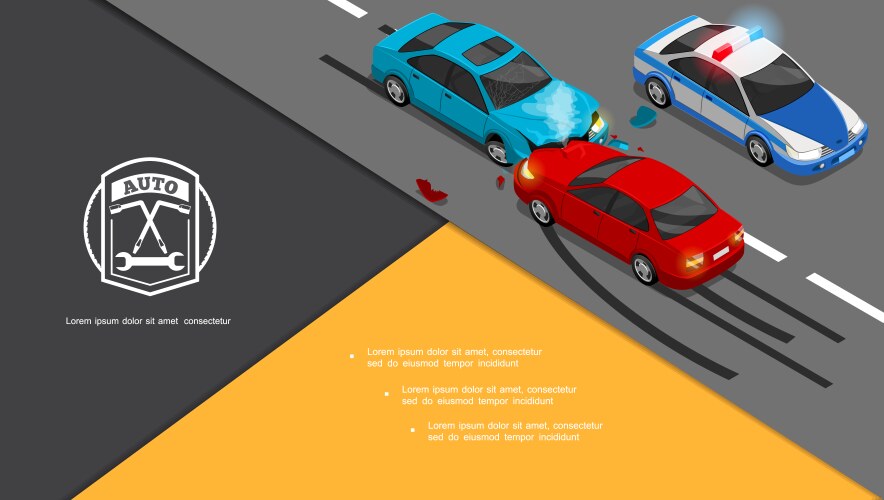 Car crash accident top view isolated Royalty Free Vector