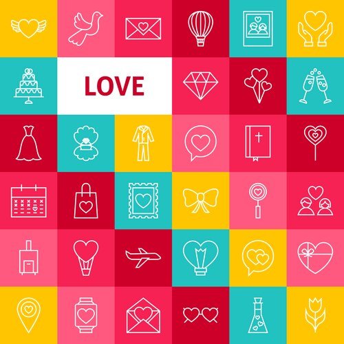 Line Art Valentine Icons Vector Image
