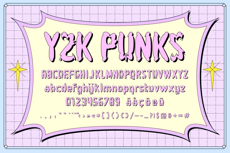 Y2k aesthetics neobrutalism font set retro wave vector image