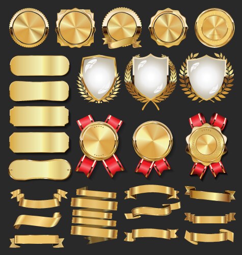 Collection golden badges labels laurels shield vector image