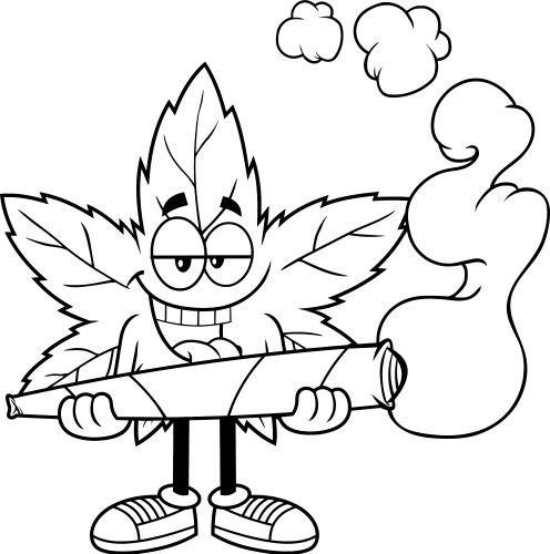 Outlined crazy marijuana leaf cartoon character Vector Image