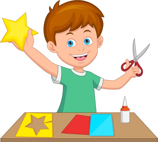 Boy making paper crafts vector image