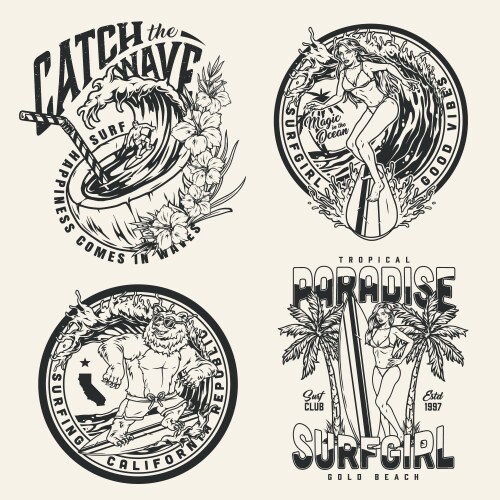 Retro Summer Surf Prints Vector Image