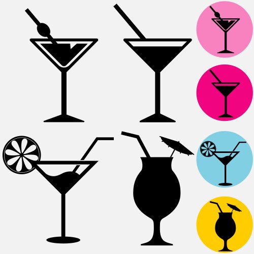 Cocktail drinks black web icon set Royalty Free Vector Image