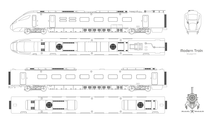 outline blueprint modern train vector