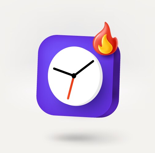 clock icon with bonfire deadline concept 3d vector