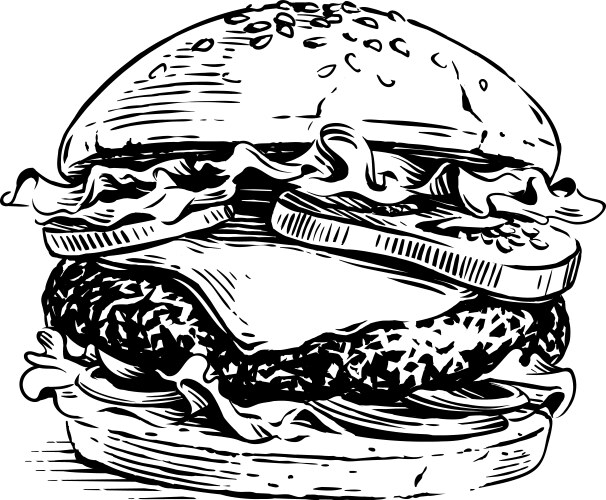 Hand-Drawn Burger Sketch Vector Image