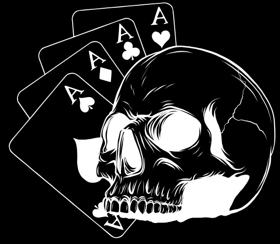 White silhouette of poker face-skull and four aces Vector Image