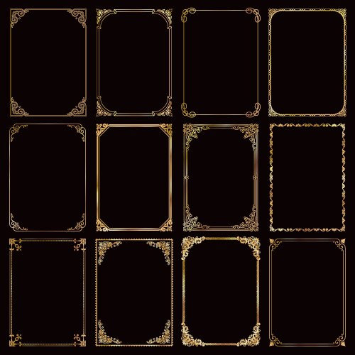 Decorative rectangle frames and borders set gold Vector Image