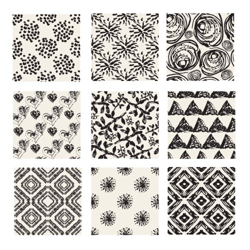 Set of monochrome seamless patterns swatches Vector Image