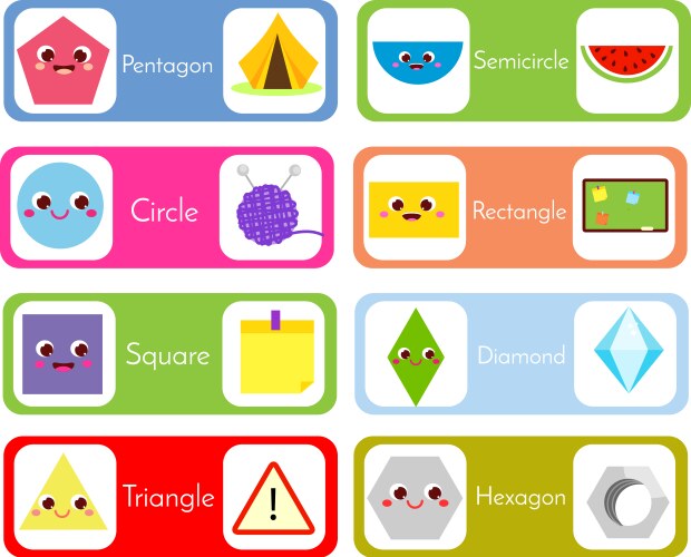 Set of flashcards with forms and objects vector image