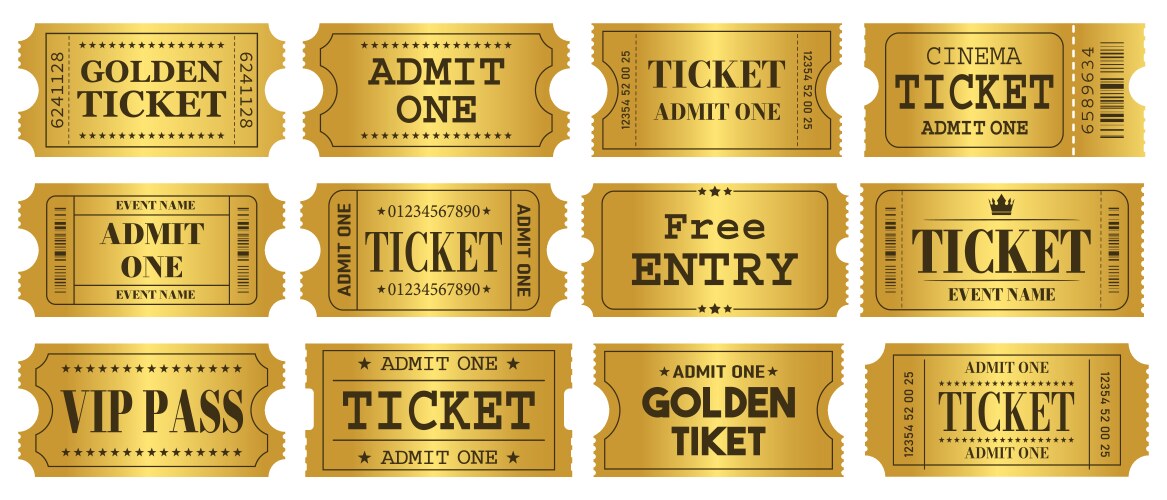 set of golden ticket template invite vector