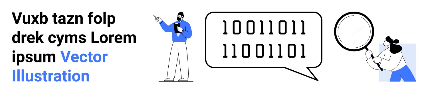 Researchers analyzing digital data with binary vektorbild
