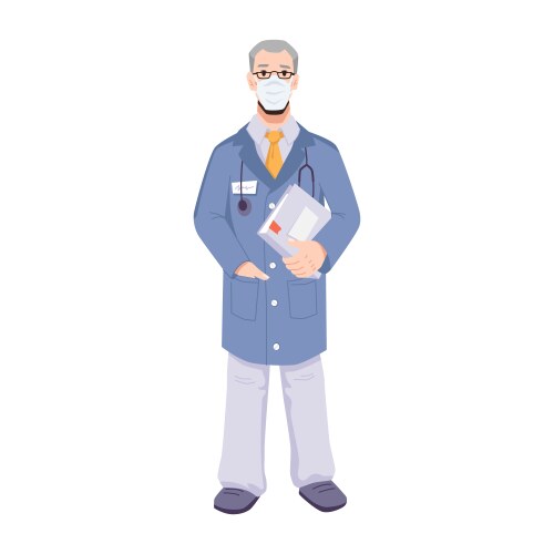 Experienced doctor in mask with folder hands vector image