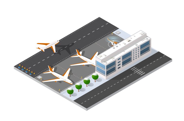 Isometric airport exterior concept Royalty Free Vector Image