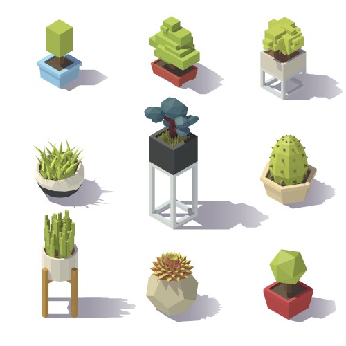 Park plants isometric set Royalty Free Vector Image
