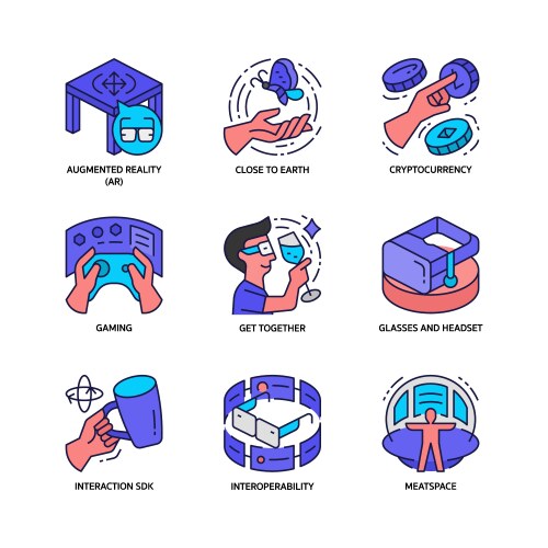 metaverse icons set vector image