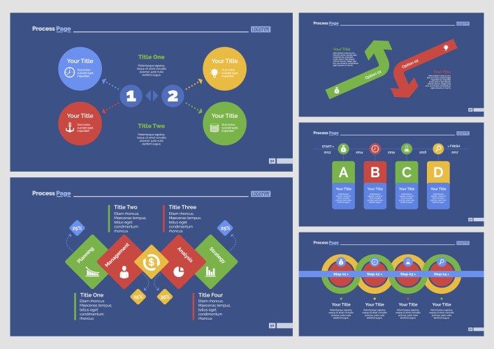 Five strategy slide templates set vector image