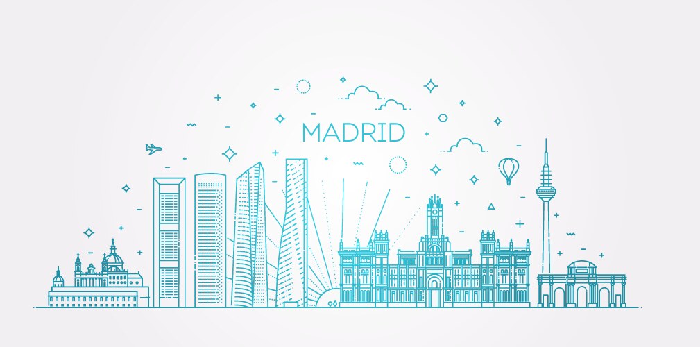 Madrid Skyline - Spain Line Art Vector Image