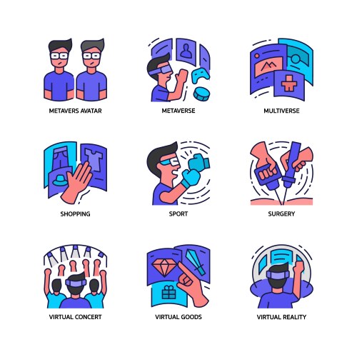 Metaverse icons set vector image