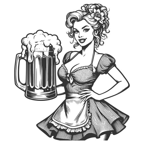 pin-up girl with beer glass mug engraving vector image