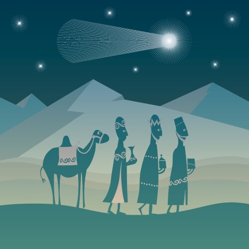 Three wise men riding camels Royalty Free Vector Image