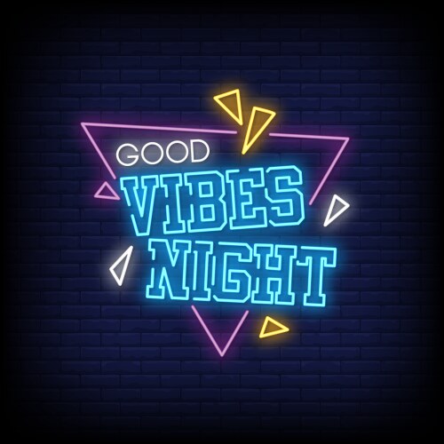 Neon sign vibes night with brick wall background Vector Image