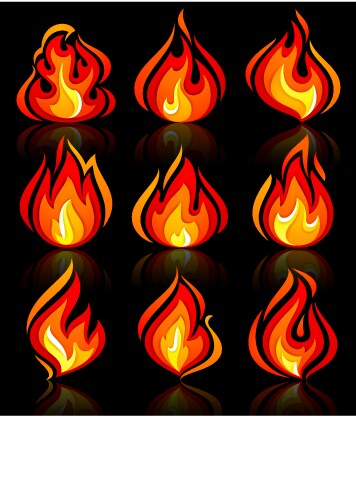 Fire flames set icons Royalty Free Vector Image